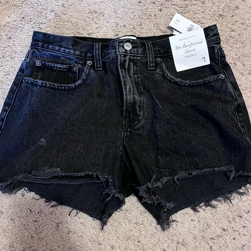 Abercrombie & Fitch Black Jean Shorts Distressed Frayed Hem